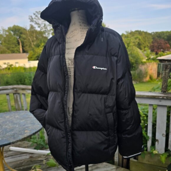 Champion Quilted Puffer Hooded Jacket Dark Blue Full Zipper Men's Size XL - Picture 11 of 11